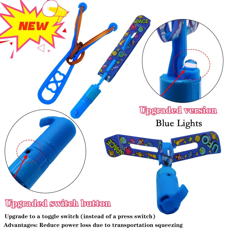 JX Rocket Slingshot Flying Toys with Led Lights 12Pcs LED Arrow Helicopters + 12Pcs Launchers Summer Outdoor Game LED Slingshot Toy for Kids  Glow in The Dark Kids Party Supplies - Image 2